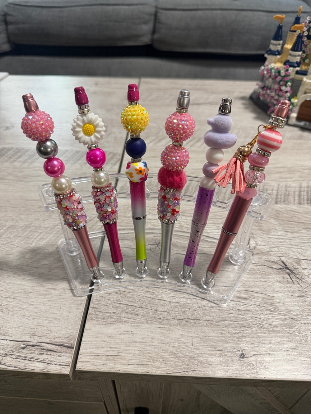 Set of 6 Decorative Beaded Pens in Pink and Pastel Mix
